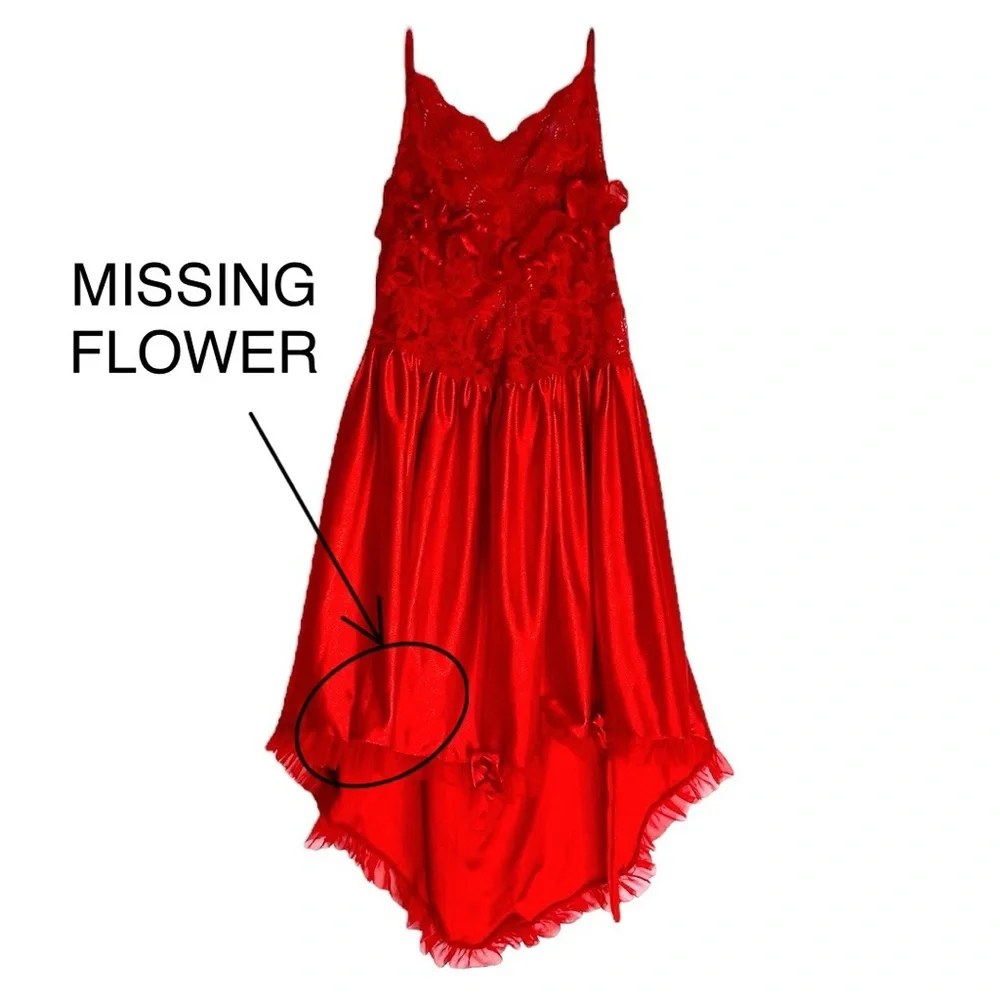 Vintage Red Lace & Satin Babydoll Slip Dress Lingerie Vamp Glamour Valentines - Picture 12 of 15